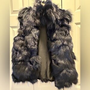 Adrienne Landau FoxFur Vest - Black with a navy hint Plush Layering Vest